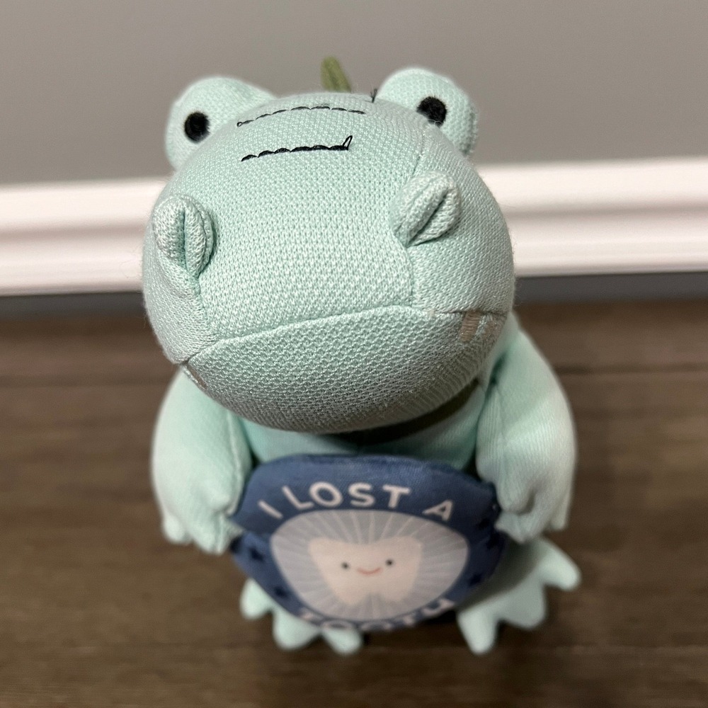 Pillowfort Mint Green Dinosaur Milestone Alligator Plush Toy "I Lost A Tooth"‎